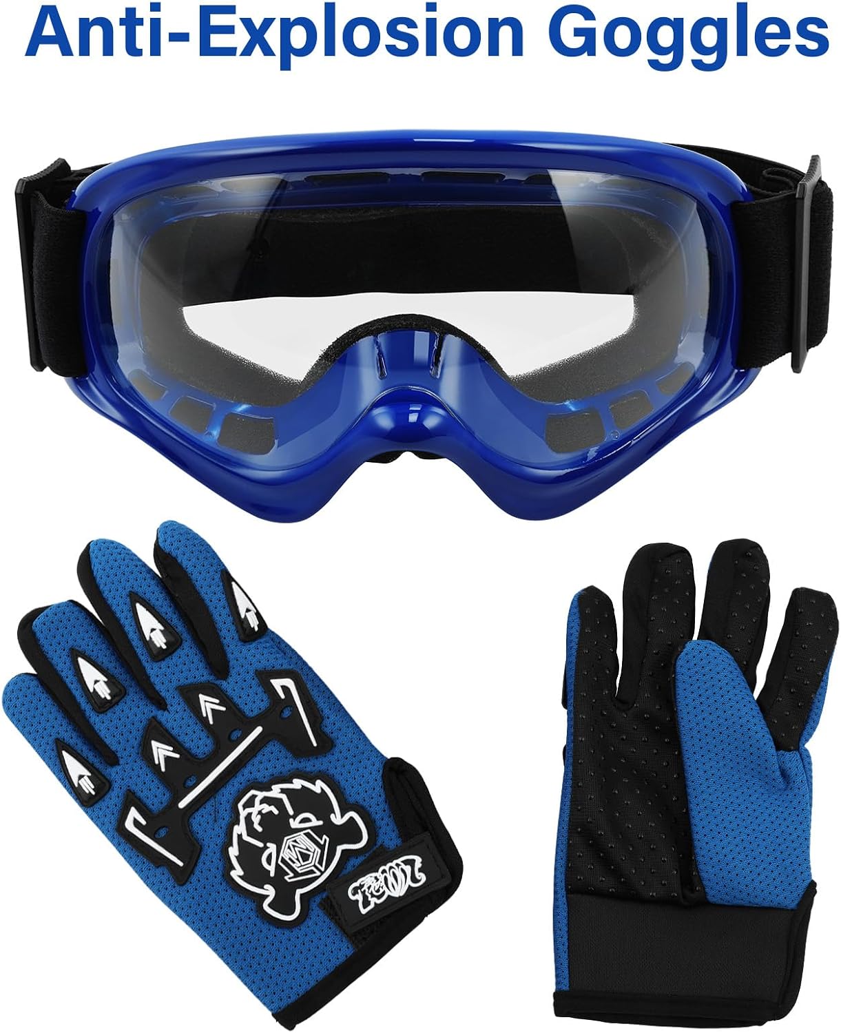 SLMOTO ATV Helmets for Kids Youth DOT Motocross Offroad Street Helmet Motorcycle Blue Helmet Dirt Bike Motocross Helmet+Goggles+Gloves