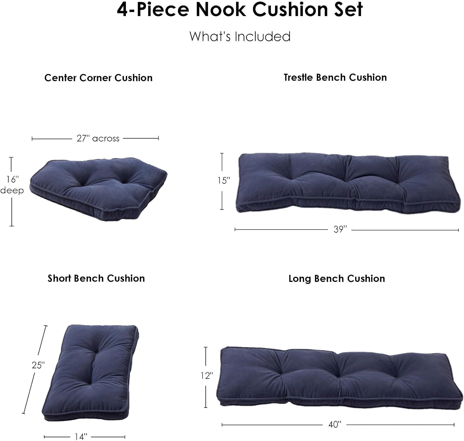 Greendale Home Fashions Hyatt 4-Piece Kitchen Nook Polyester Cushion Set, Cobalt
