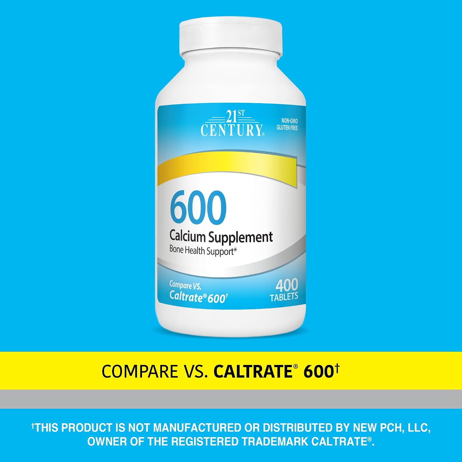 21st Century Calcium 600mg Tablets, Bone Strength Support, 75 Count | Calcium Carbonate 600 mg, Compare VS. Caltrate® 600, Bone Strength & Density Support, Vegan-Friendly, Non-GMO, Gluten Free