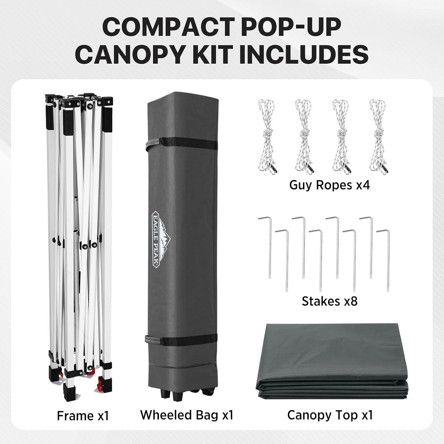 EAGLE PEAK 10x10 Pop Up Canopy Tent Easy Up Canopy Outdoor, White | Patented PeakPush™ Center Lock, 1 Person Setup Portable Pop Up Tent, Beach, Markets, Camping Sport Events, Wheeled Carry Bag