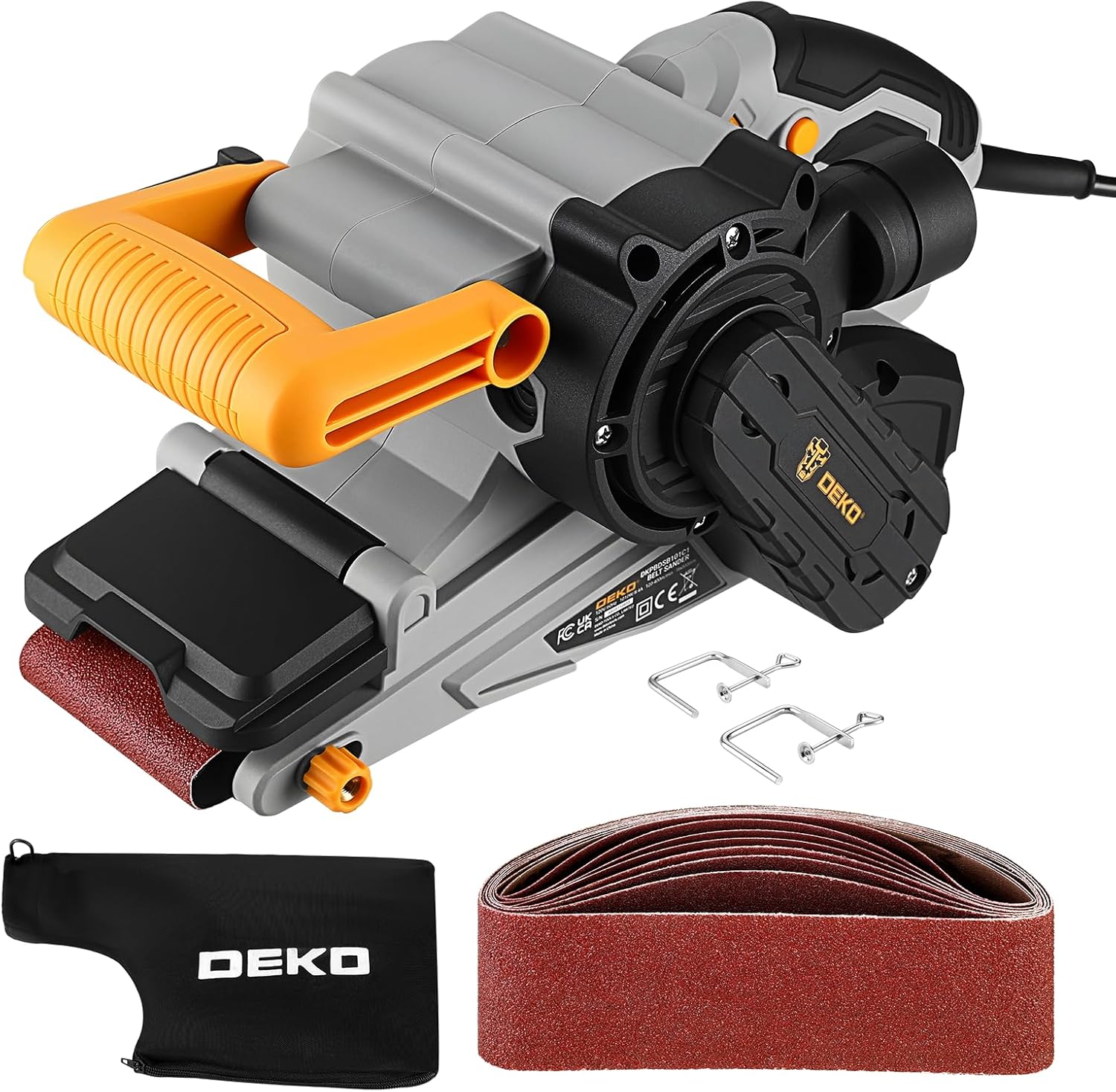 Belt Sander Corded: DEKOPRO 8.4A Belt Sander Handheld with Dust Bag & 2 Metal C Clamps