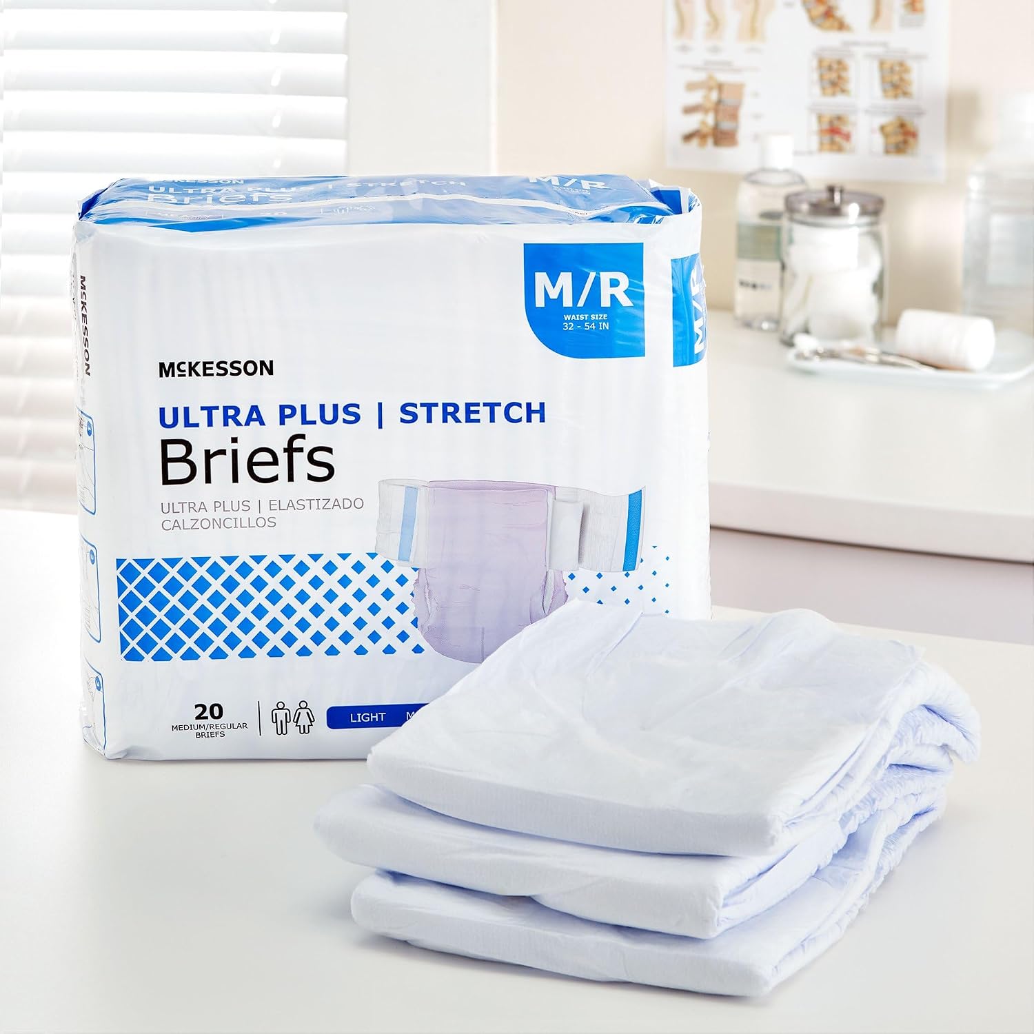 McKesson Ultra Plus Stretch Briefs, L/XL, Heavy Absorbency, 66 in, 80 ct | Unisex, Disposable, Elastic Leg Gathers and Contoured Fit for Men and Women, Incontinence