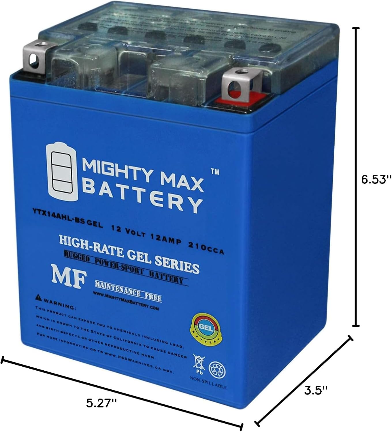 Mighty Max Battery YTX20L-BS GEL -12 Volt 18 AH, GEL Type, 270 CCA, Rechargeable Maintenance Free SLA AGM Motorcycle Battery