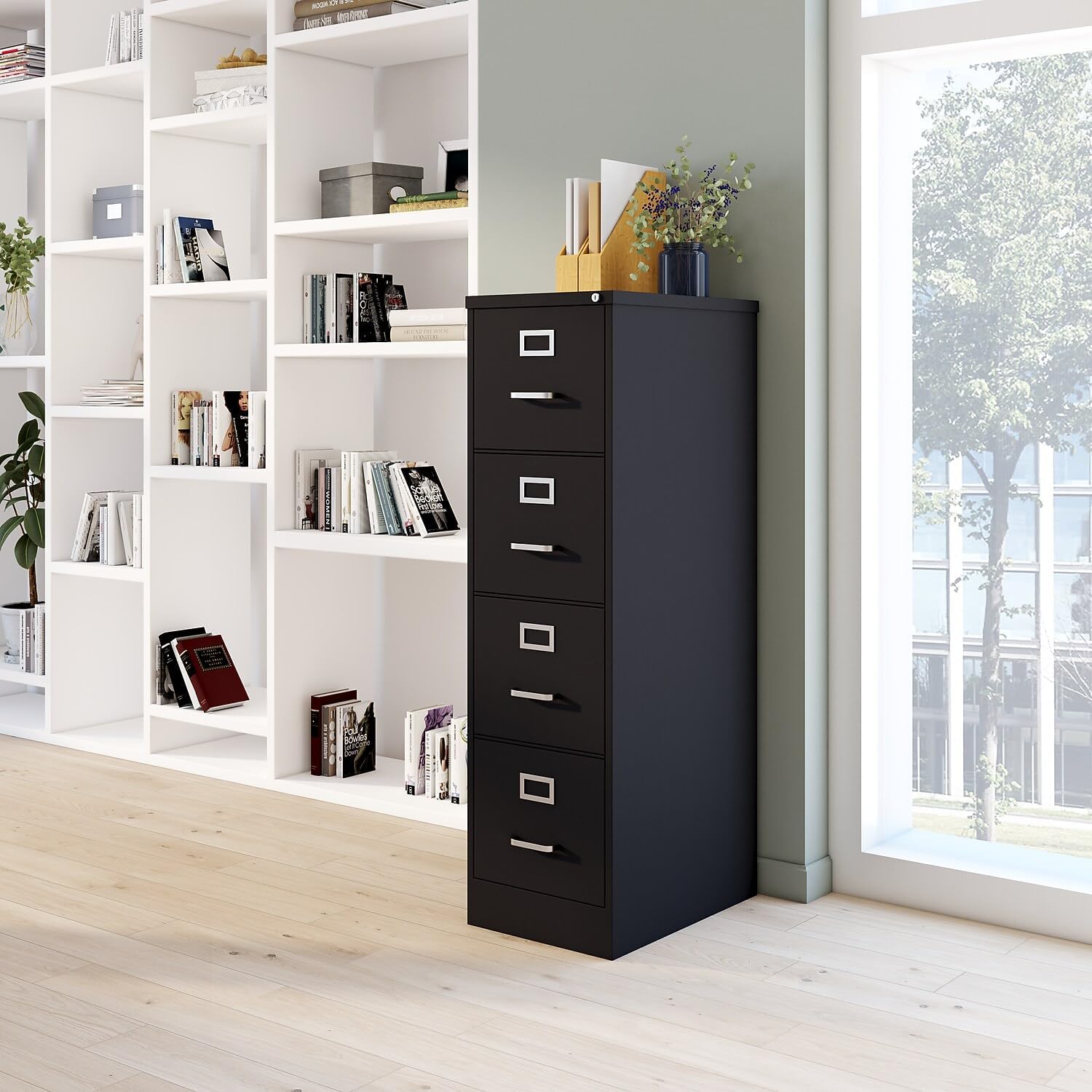 Staples 4-Drawer Vertical File Cabinet, Letter Size Documents, Lockable, 26.5" D x 15" W x 51.97" H, Putty/Beige