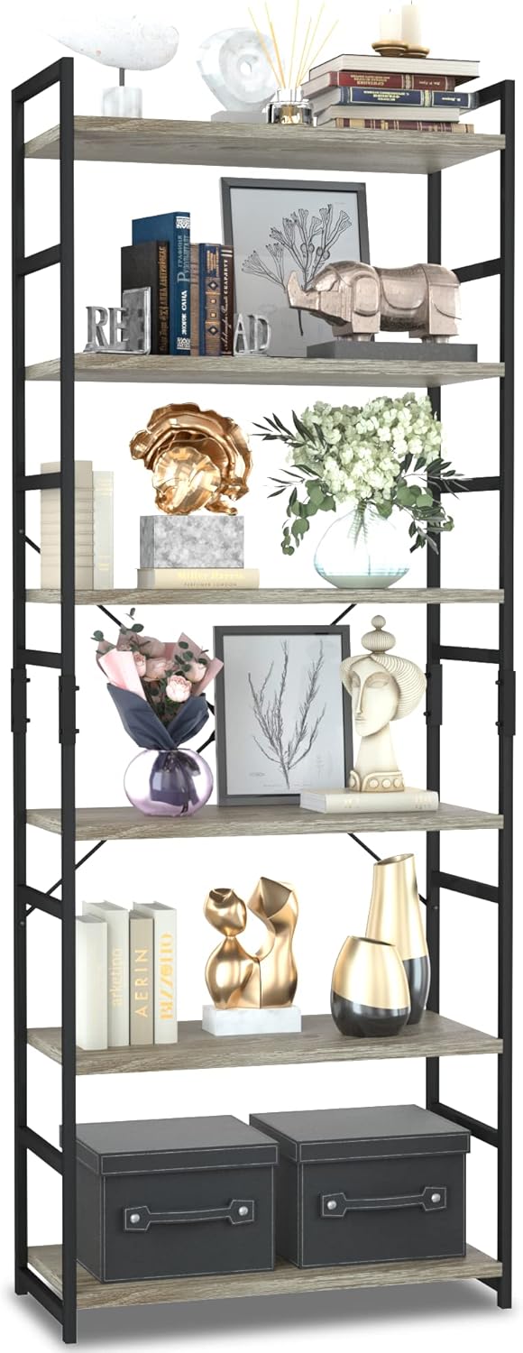 NUMENN 5 Tier Bookshelf, Tall Freestanding Open Storage Bookcase, Vintage