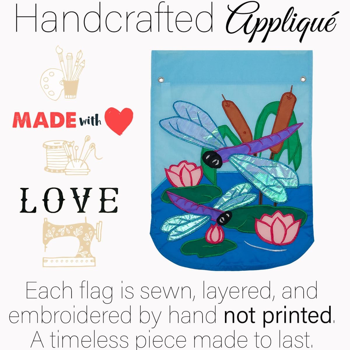 Two Group G154046-P2 Dragonfly Garden Friends Bugs & Frogs Applique Decorative Vertical 13" x 18.5" Double Sided Flag