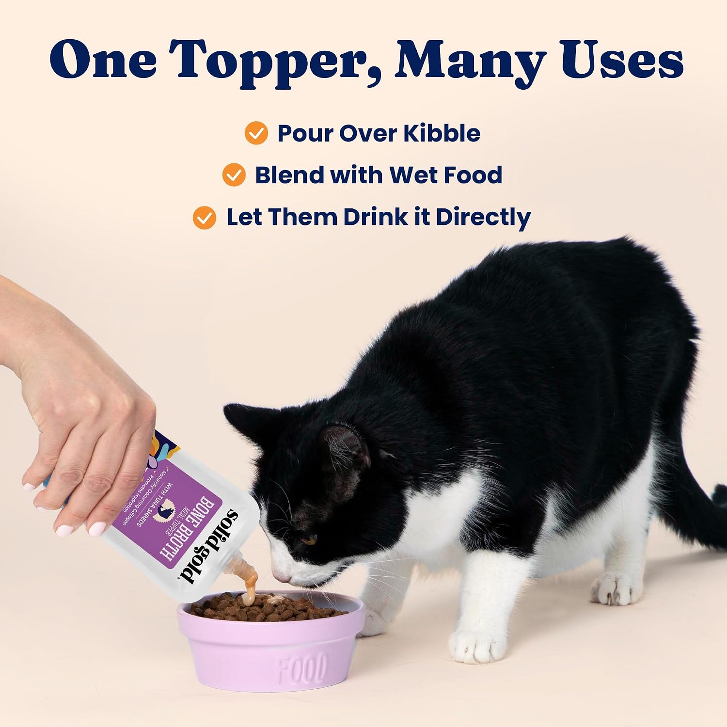 Solid Gold Bone Broth Cat Food Topper, Tuna, Lickable Pouches, 12ct