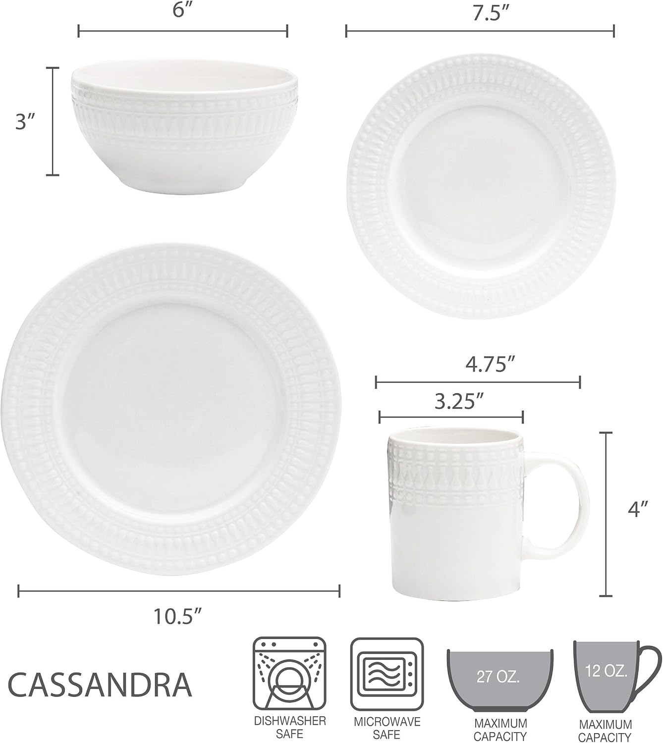 Pfaltzgraff Cassandra 16-Piece Porcelain Dinnerware Set, Service For 4
