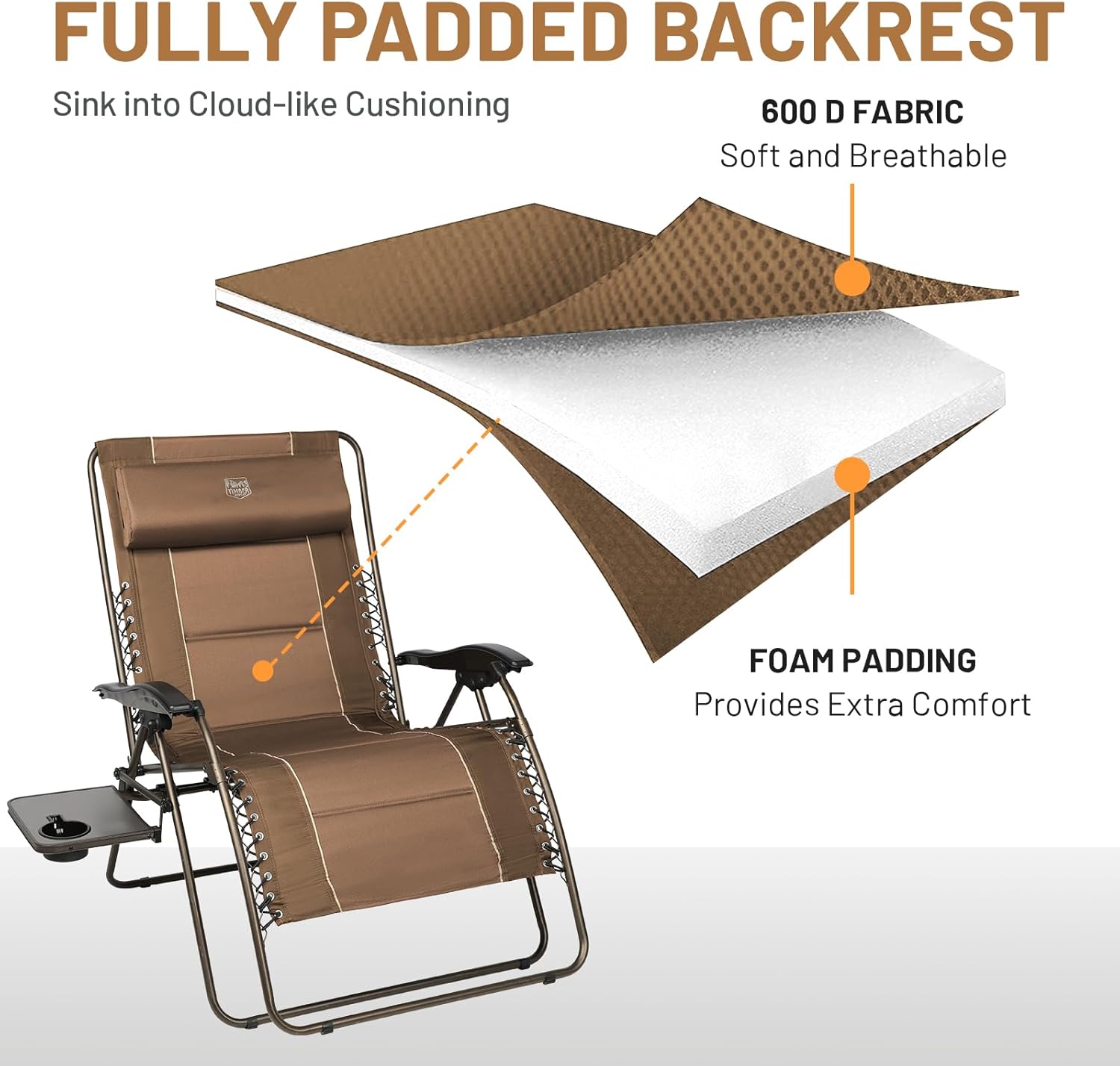 TIMBER RIDGE XXL Oversized Zero Gravity Chair, 33" Wide, 500 lb, Gray