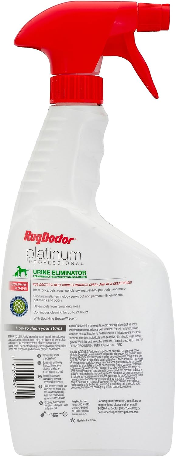 Rug Doctor Platinum Urine Eliminator Spray, Permanently Removes New and Old Pet Stains, Neutralizes Odors with Sparkling Breeze Scent, 24 oz.