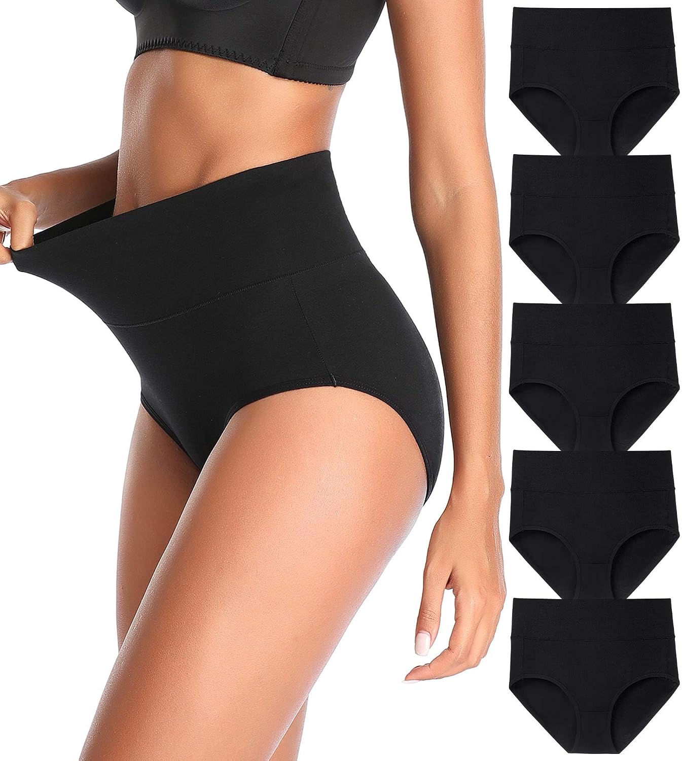 Women's High Waist Cotton Underwear Stretch Briefs Soft Comfy Ladies Panties MultiPack