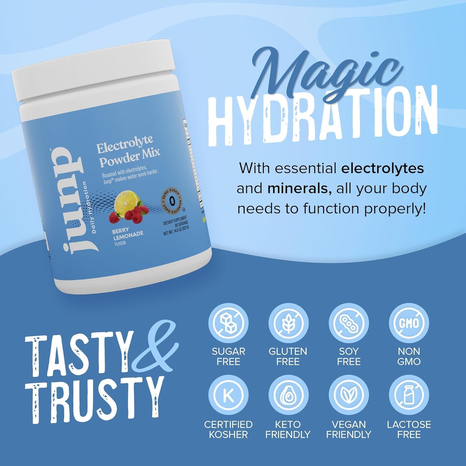 JUNP Electrolytes Powder No Sugar No Carbs – Lemonade Keto Electrolyte Drink Mix - Potassium & Salt Hydration Powder Electrolytes - Zero Calorie