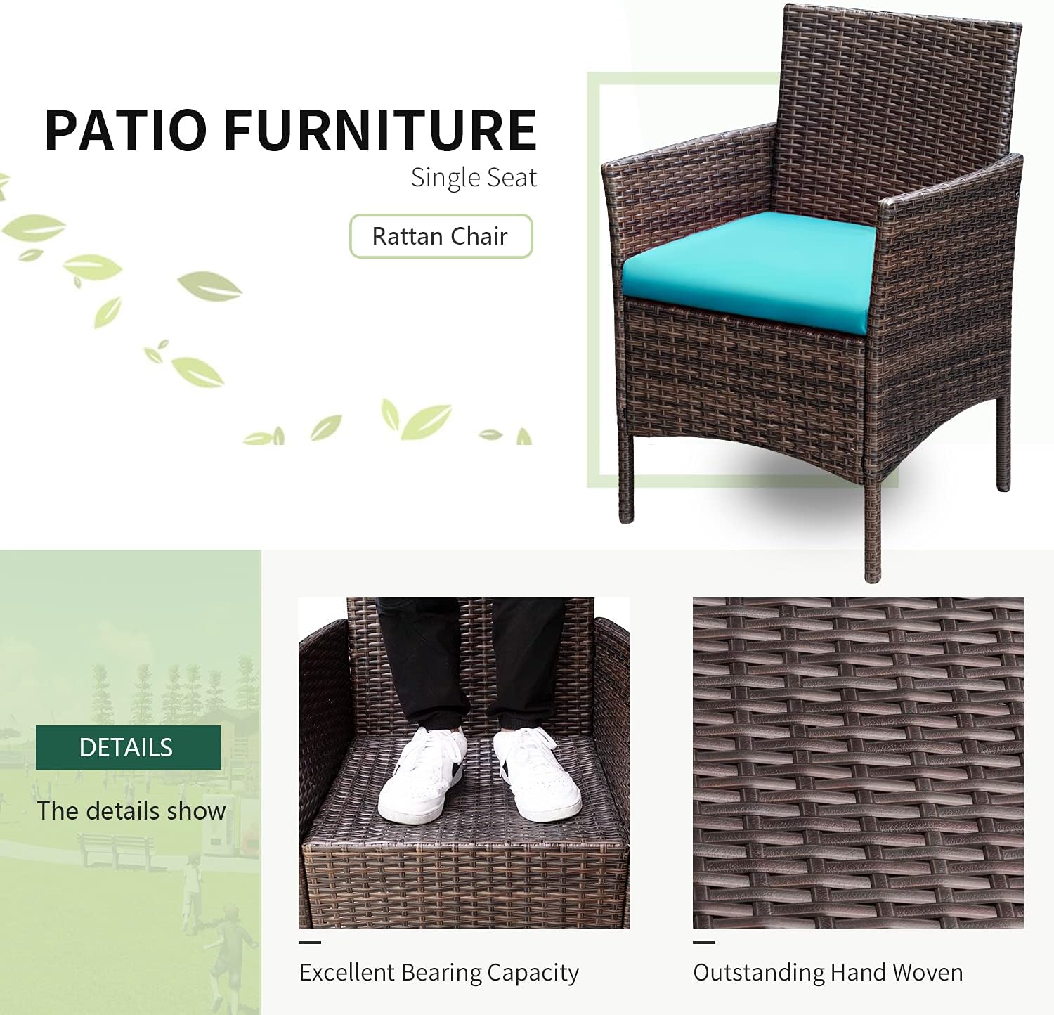 Greesum 3 Pieces Patio Furniture Sets Outdoor PE Wicker Chairs,Beige
