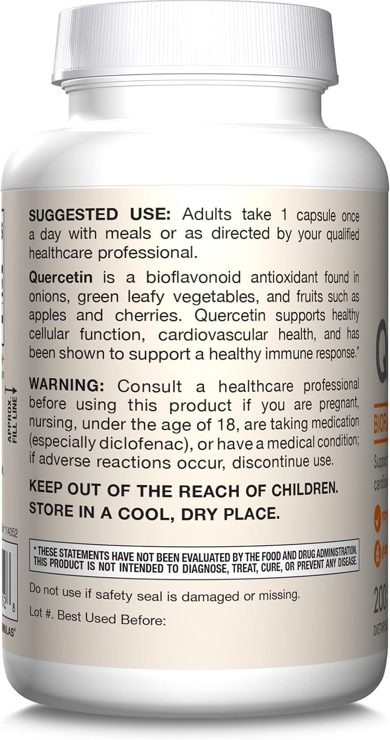 Jarrow Quercetin 500mg Capsules for Cardiovascular & Immune Health, 200ct | Cellular Health Support, Cardiovascular Support, Antioxidant Support, Supports Antioxidant Status, Veggie Capsules