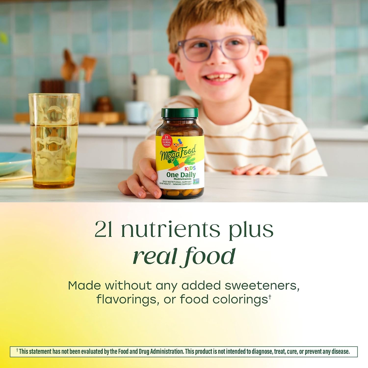 MegaFood Kids One Daily Multivitamin with 21 Key Nutrients, 60 Mini Tablets | Mini Multivitamin for Kids, Supports Immune, Cellular Energy, Teeth & Bone health, Non-GMO, Vegetarian, 60 Servings
