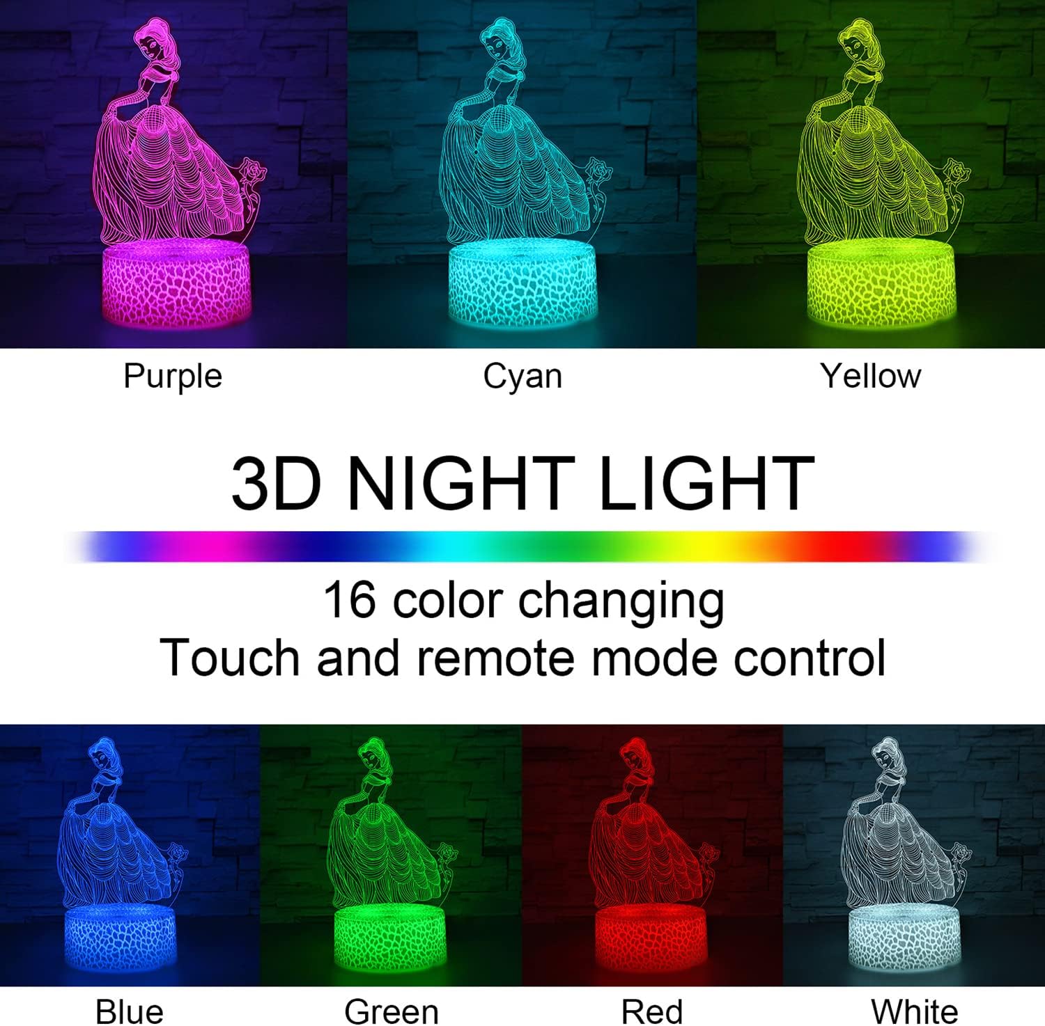 i-CHONY Dinosaur Toy T-Rex 3D Night Light for Kids, 16 Colors Dimmable Dinosaur Led Light with Remote & Smart Touch