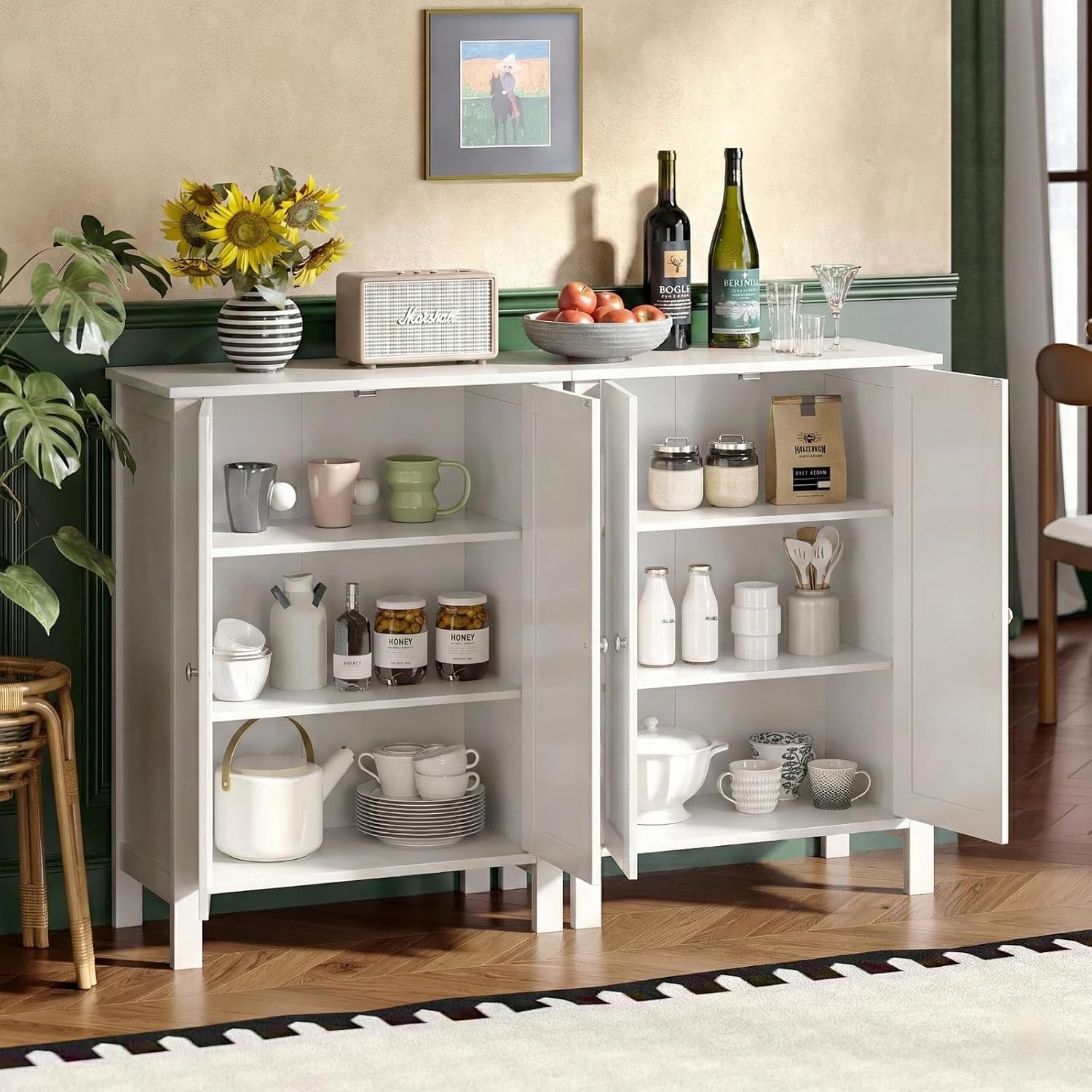 Bonnlo Bathroom Cabinet Free Standing Floor Storage with Double Door Adjustable Shelf Space Saver Decorative Modern Bathroom Furniture White