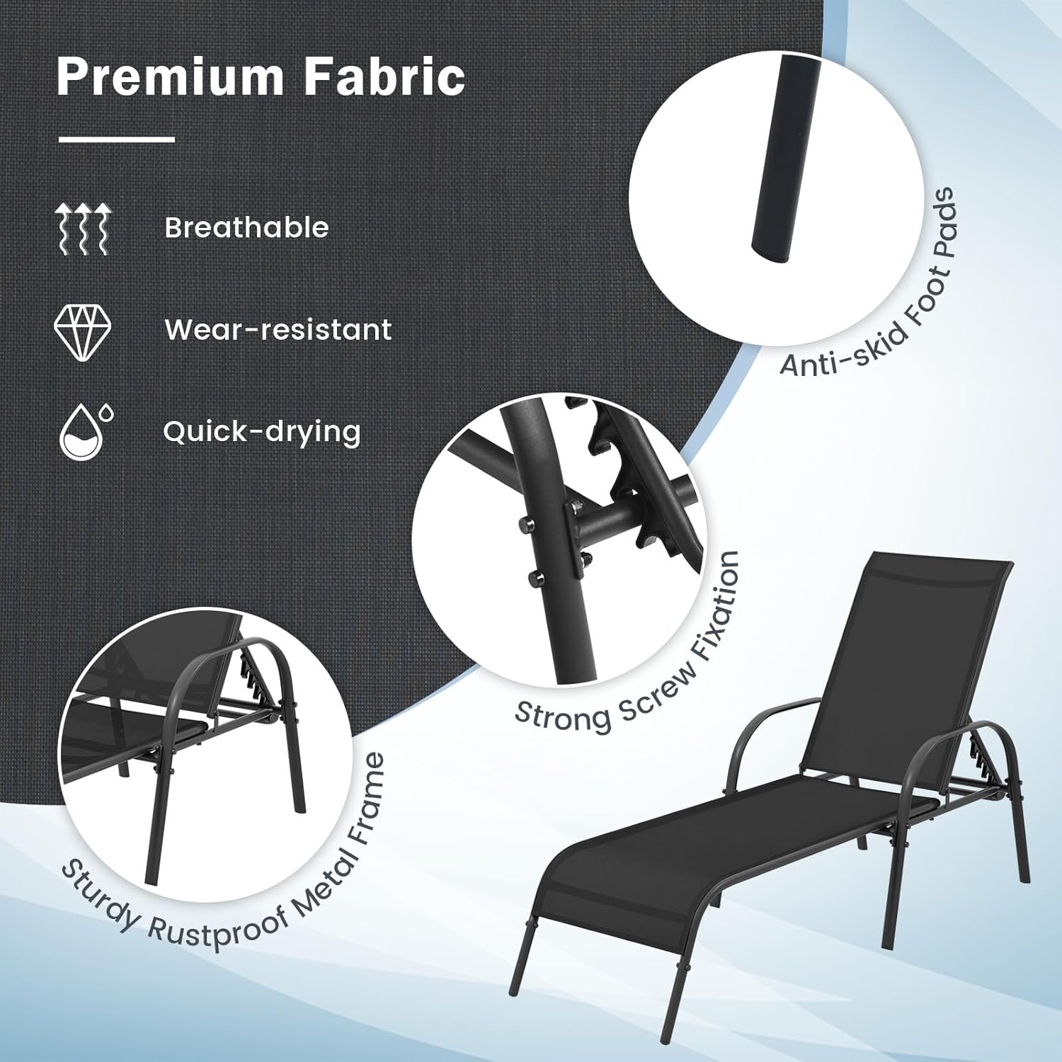 GIANTEX 2 Pack Patio Lounge Chair with 5 Adjustable Backrest, Black