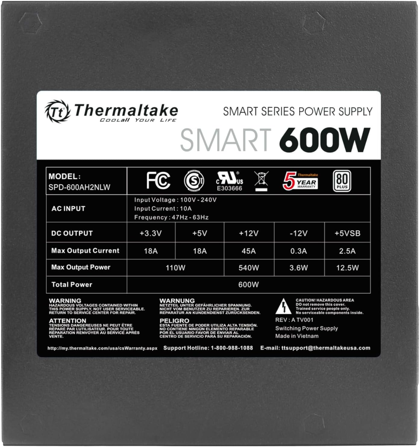 Thermaltake Smart 500W 80+ White Certified PSU, Continuous Power with 120mm Ultra Quiet Cooling Fan, ATX 12V V2.3/EPS 12V Active PFC Power Supply PS-SPD-0500NPCWUS-W