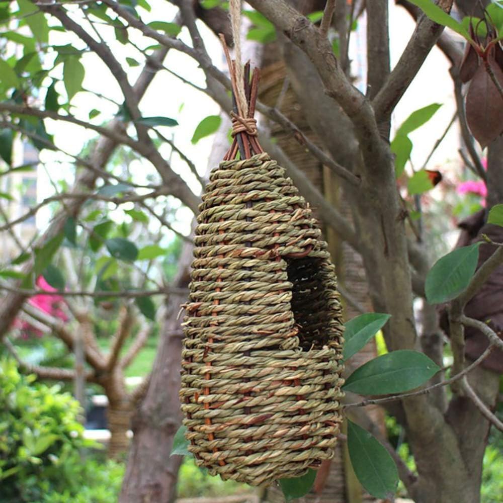 Hummingbird House, Pack of 3 Grass Bird Hut, Hand Woven Hanging Birdhouse Outside Roosting Pocket Nest for Hummingbird Wren Sparrow Wicker Finch Chickadee