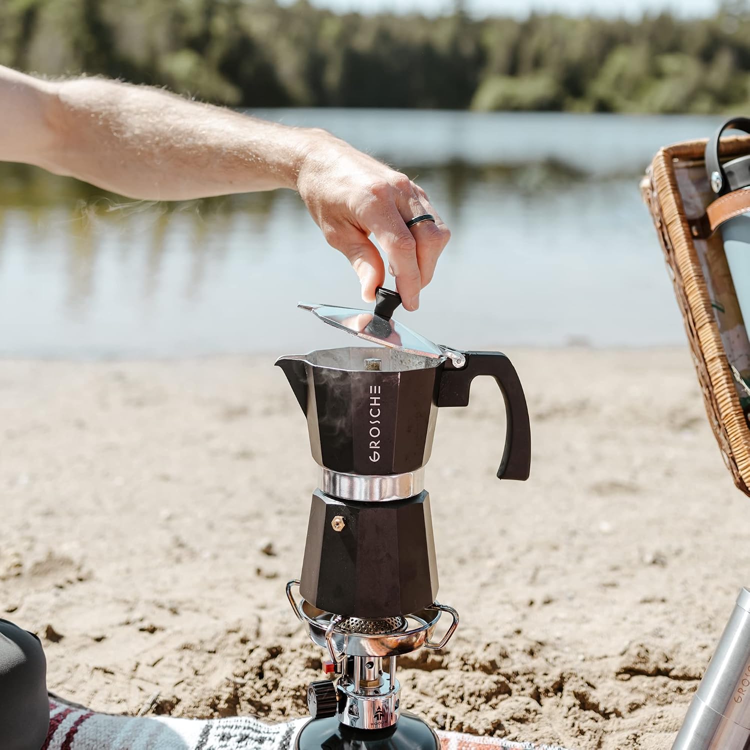 GROSCHE Milano Moka Pot | 9 Espresso Cup - 15.2 oz | Stovetop Espresso Percolator & Coffee Maker – Portable, Ideal for Home and Camping | Cuban Coffee Maker And Italian Moka Pot For Stovetop Espresso; For Gas, Electric, And Propane Stoves With A Soft-Tou…