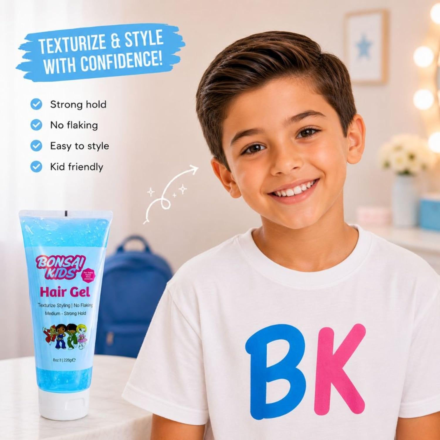 Bonsai Kids Hair Gel, 8 oz | Medium Strong Hold, No Flaking, Texturize Styling, All Hair Types, Hair Stylist Tested & Approved