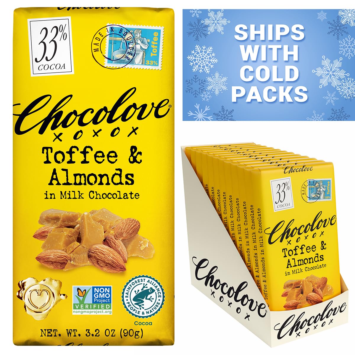 Chocolove Creamy Milk Chocolate Bars | 33% Cocoa | Crafted with Silky Premium Chocolate | Non-GMO, & Gluten-Free, 3.2 oz Bar (12 Pack)