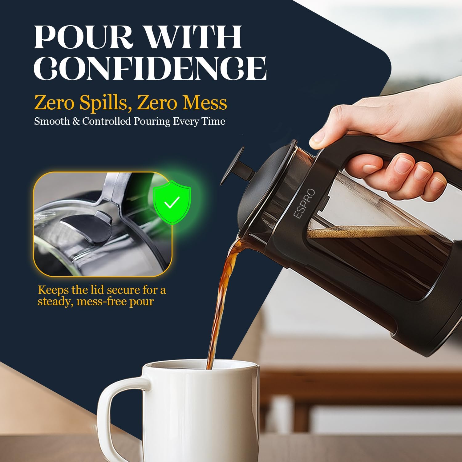 ESPRO P3 French Press Coffee Maker, 32oz, Black, Double Micro Filter Press | Grit-Free Coffee Press, Thicker Borosilicate Heat Resistant Glass french press, Tea Press, Easy Coffee Brewer, Tea Brewer