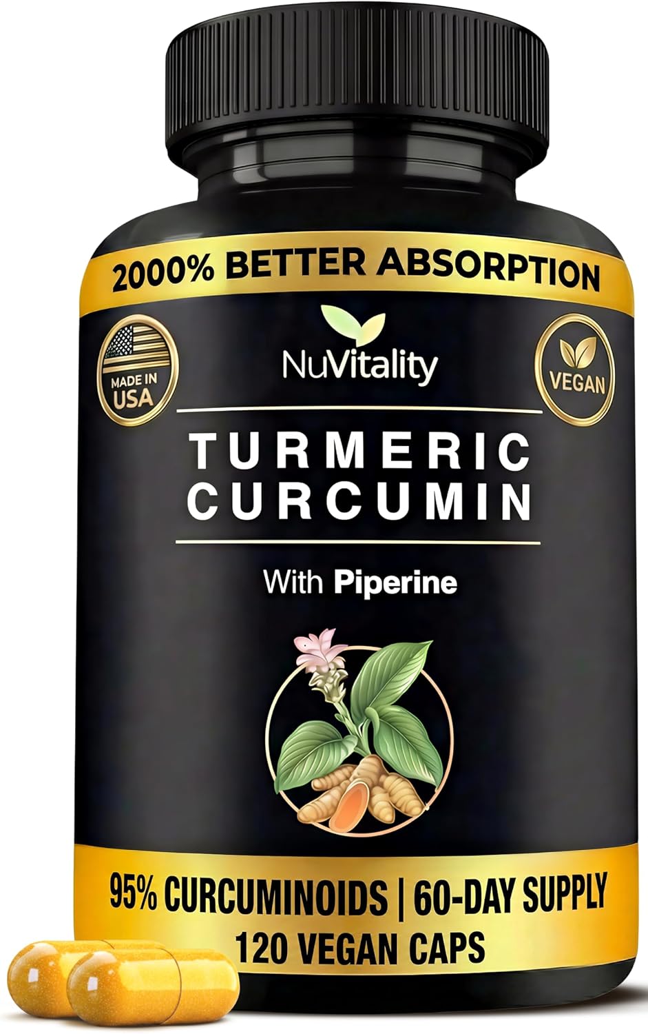 Turmeric Curcumin with Black Pepper Extract (Piperine) - 95% Curcuminoids Turmeric Supplement for Joint & Healthy Inflammation Support – Ultra