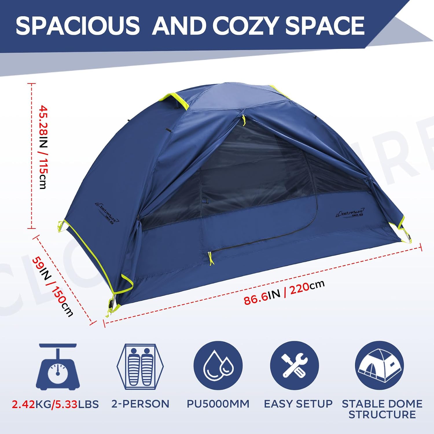 Clostnature 1/2/3/4 Person Lightweight Backpacking Tent, Easy Setup Tent