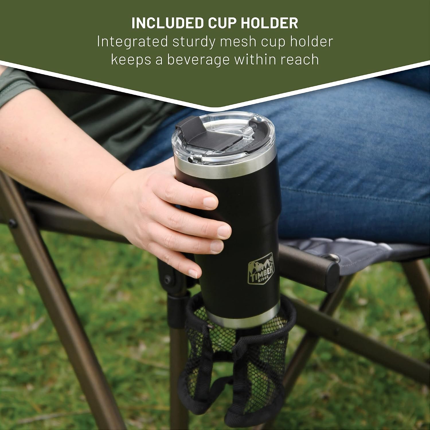 Timber Ridge Bungee Folding Camping Chairs for Adults Supports 300lbs, Grey