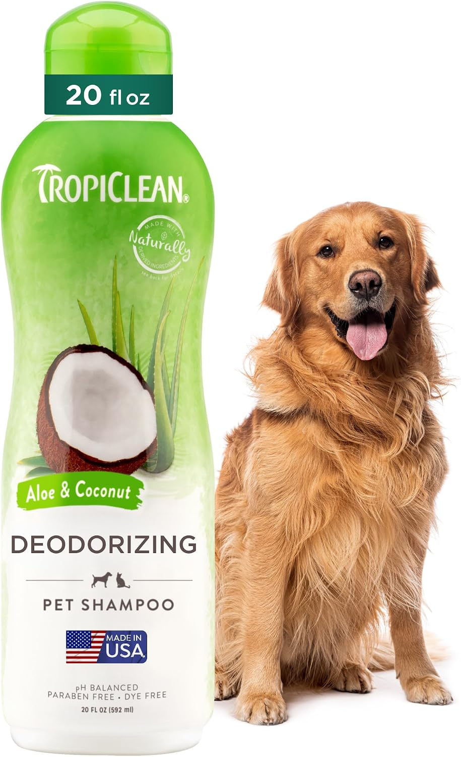 TropiClean Deodorizing Dog Shampoo for Smelly Pets, Long Lasting Odor Control, Puppy Safe, Made in the USA, Berry Scent, Cat Friendly, 20oz.