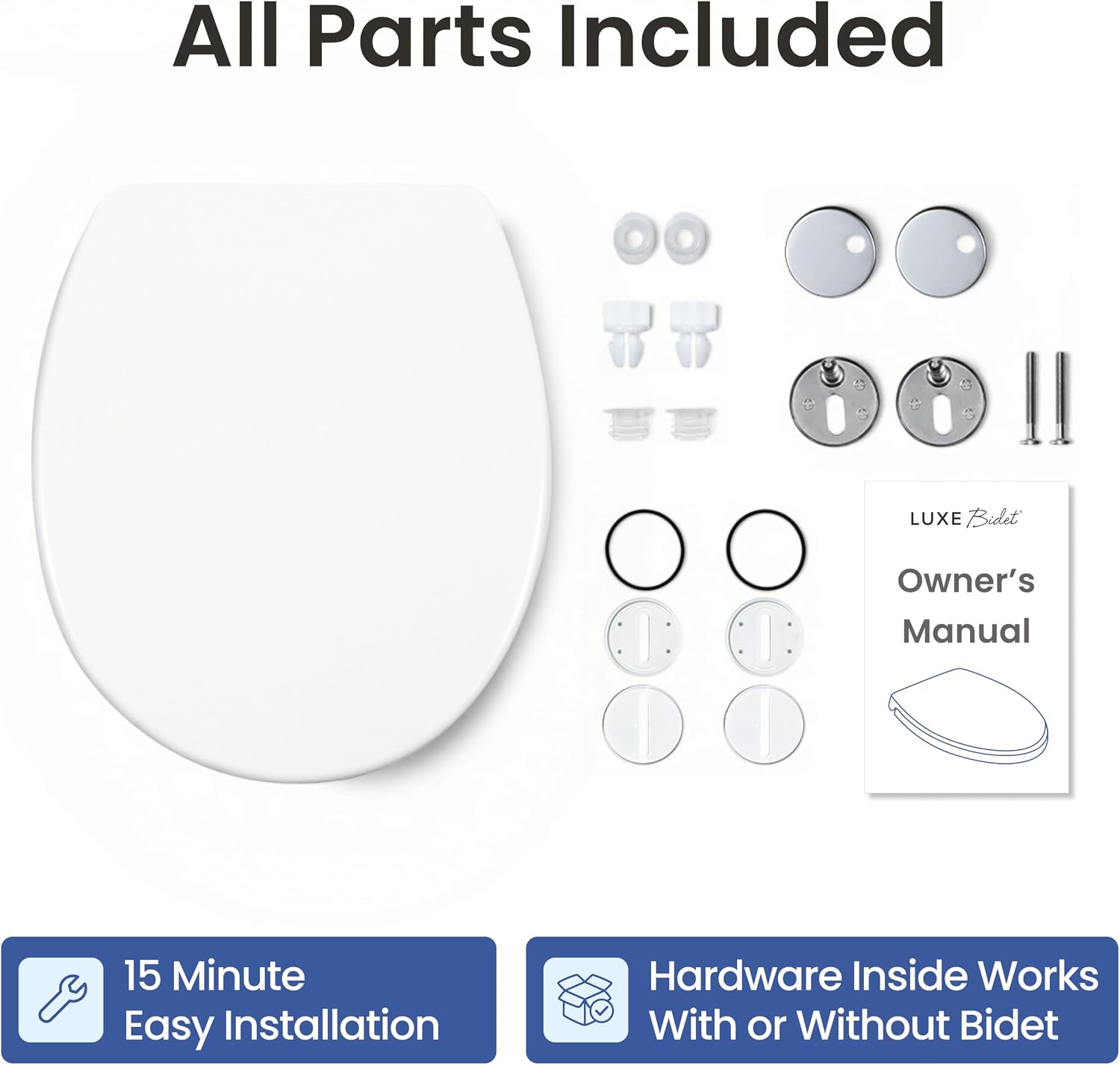 LUXE TS1008E Slow Close Elongated Comfort Fit Toilet Seat, White