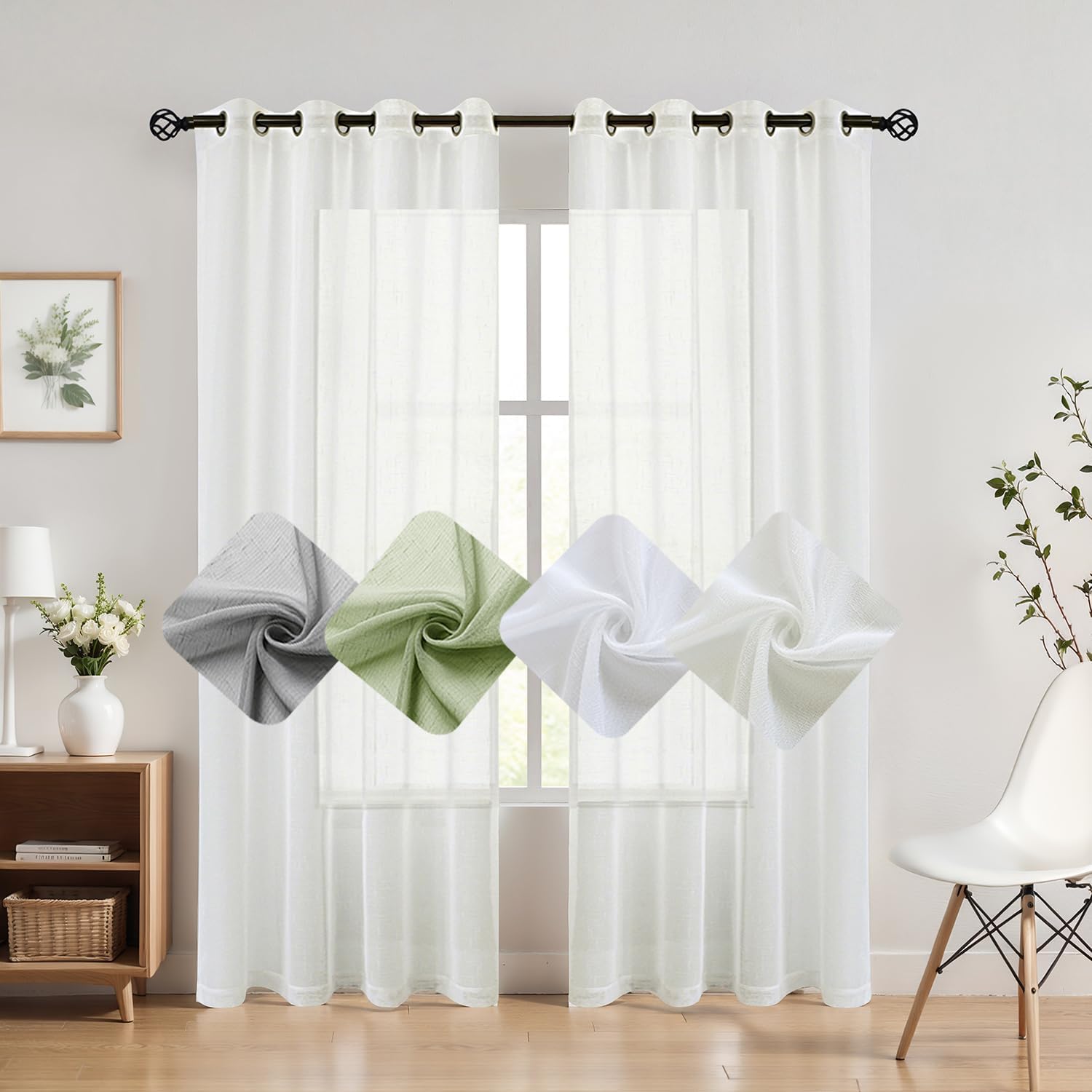 Randall Off White Sheer Open Weave Curtain for Living Room 2 Panels,72"