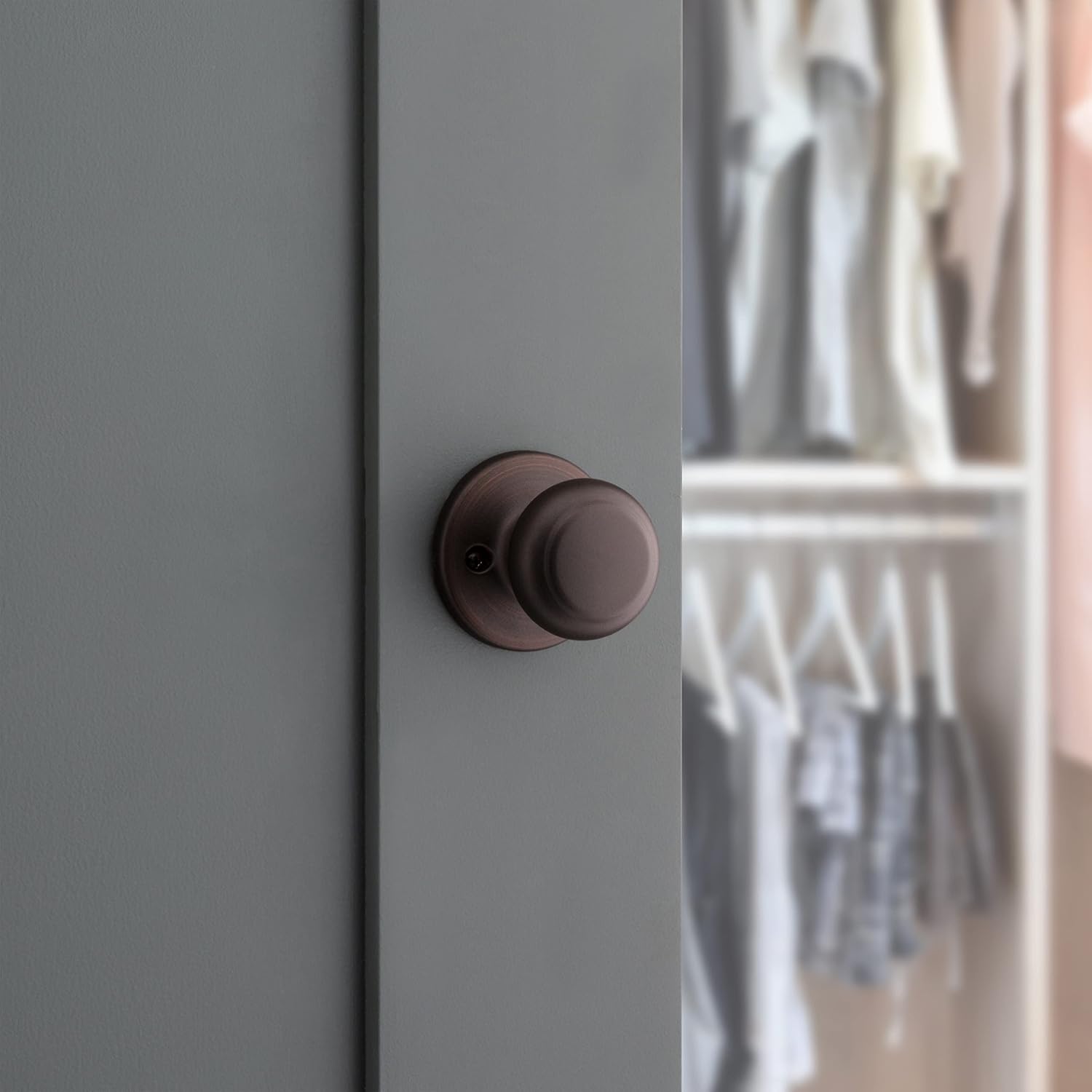 Kwikset Cove Interior Privacy Door Knob with Lock, Door Handle For Bathroom and Bedroom, Satin Nickel Keyless Turn Lock Doorknob, with Microban Protection