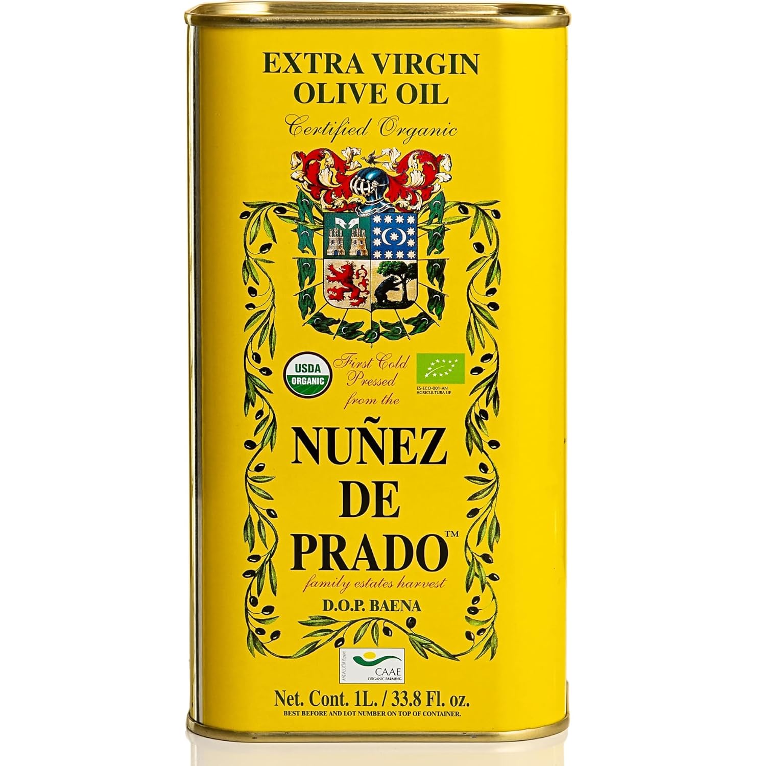 Nuñez de Prado Extra Virgin Olive Oil – USDA Organic, DOP Baena, First Cold Pressed, Family Estate Harvest, 33.8 fl oz (1 Liter)