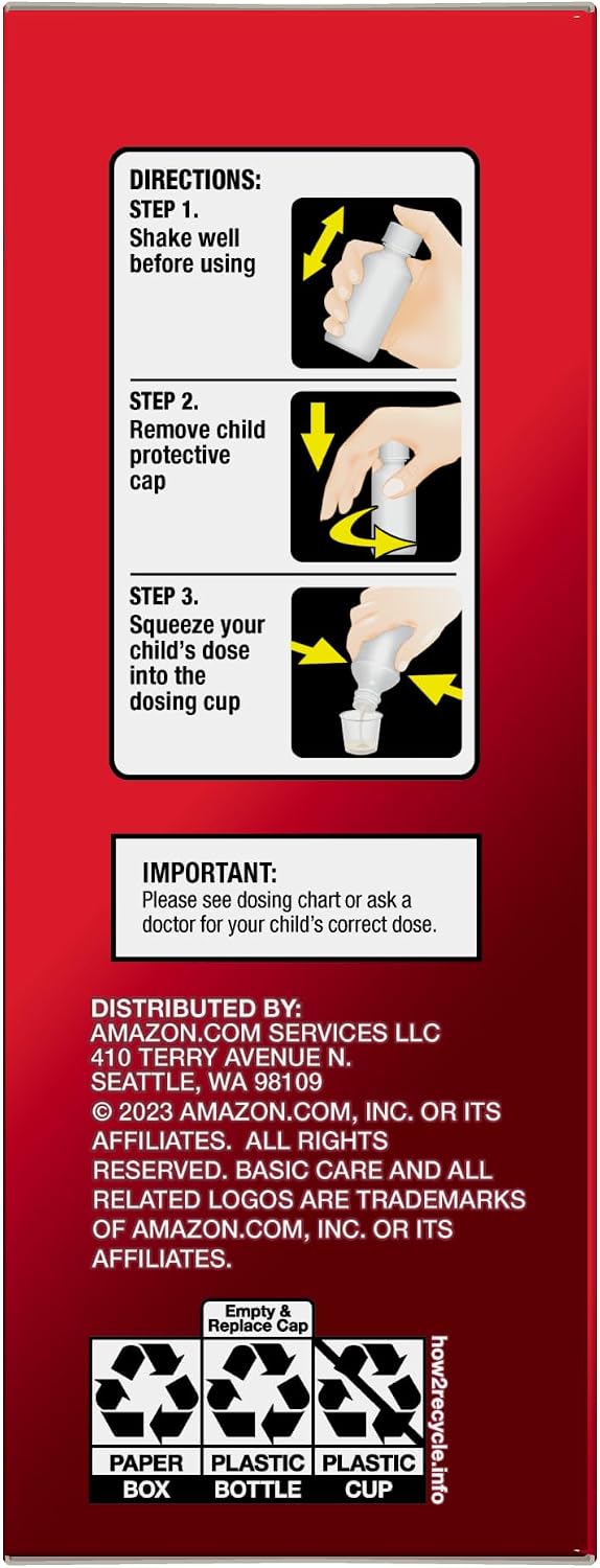 Amazon Basic Care Children's Acetaminophen 160 mg per 5 mL Oral Suspension, Grape Flavor, Pain Reliever and Fever Reducer, 4 fl oz
