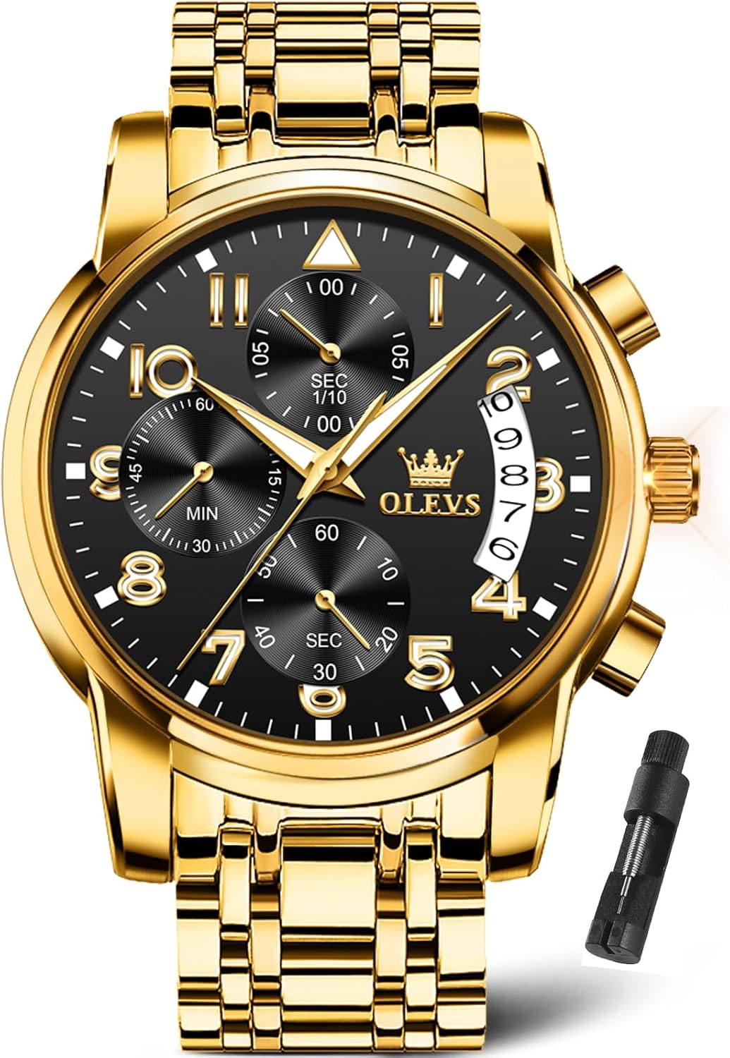 OLEVS Watch Men Luxury Dress Stainless Steel Date Analog Watch Waterproof