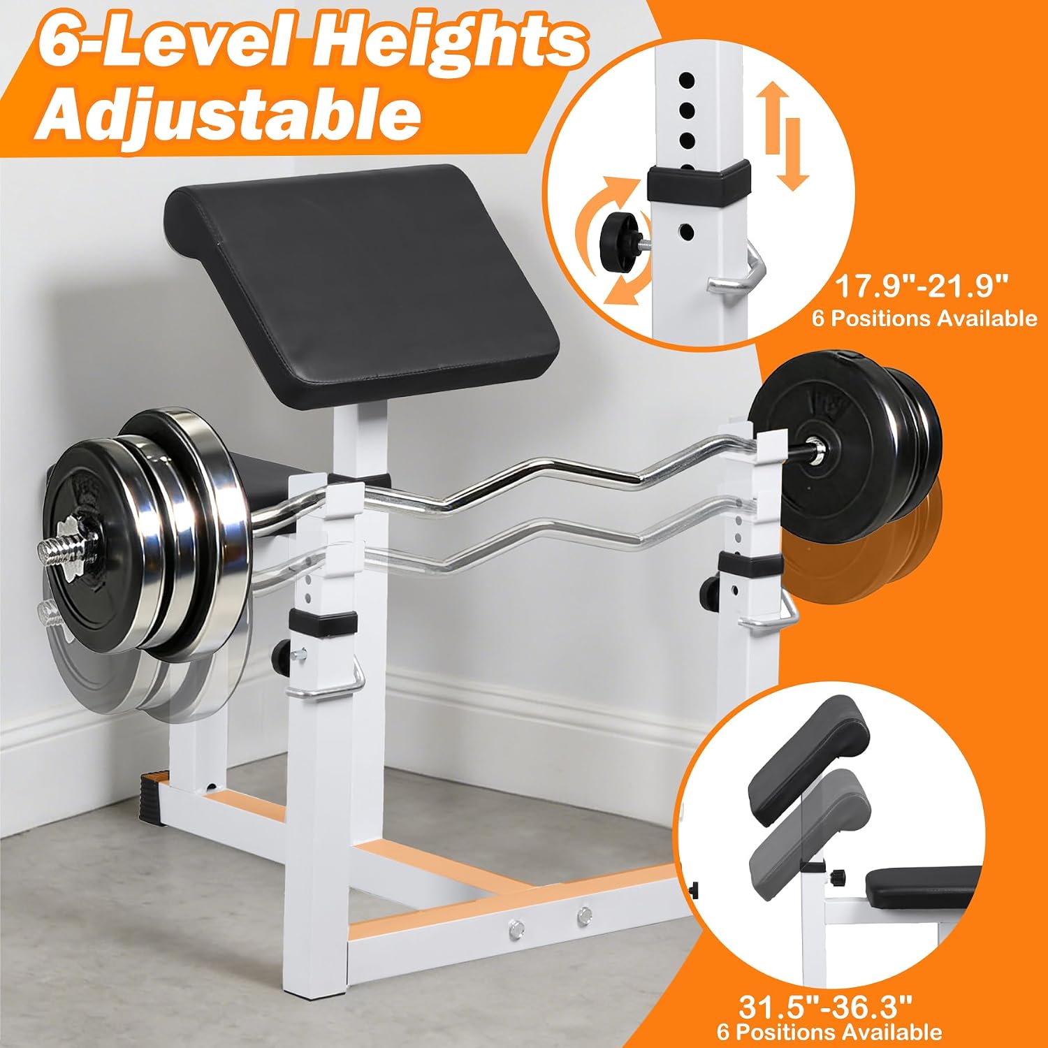 F2C Preacher Curl Bench, Adjustable Arm Curl Weight Bench for Isolated Bicep and Tricep Strength Training
