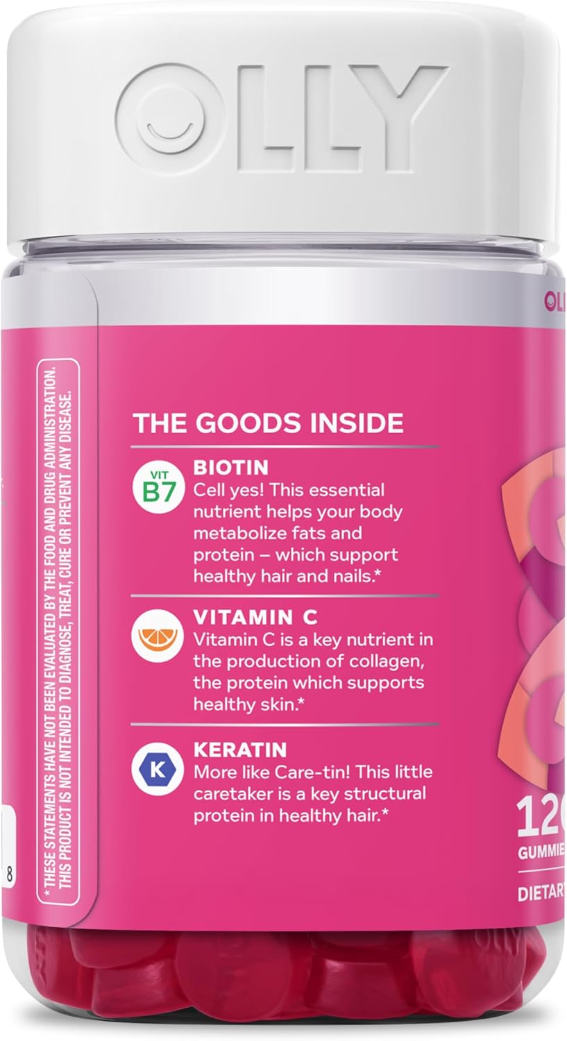 OLLY Hair Skin and Nails Gummies, Undeniable Beauty, Biotin - 60 Count