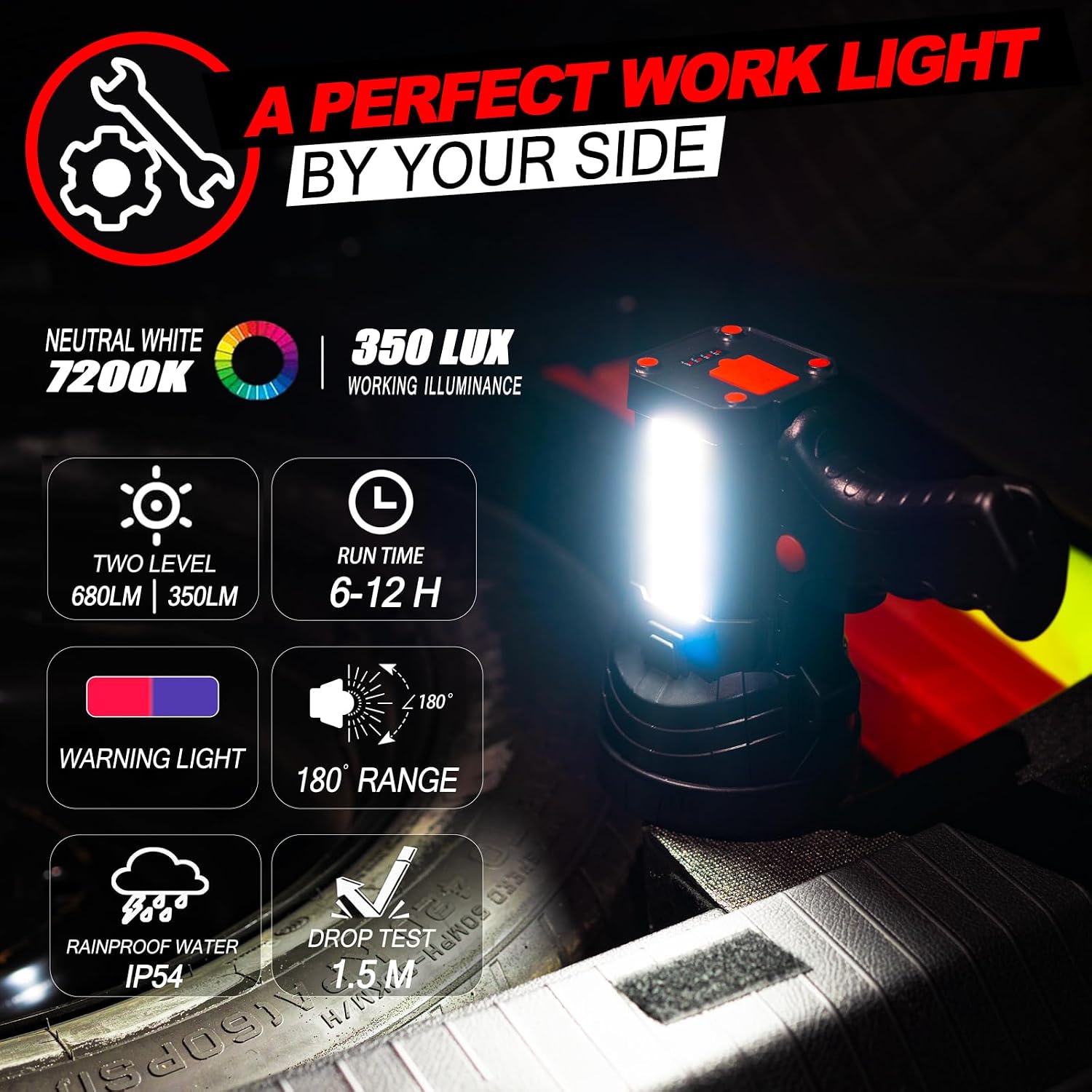 BIGSUN Q953 Rechargeable Spotlight,100000 High Lumen LED Flashlightv with COB Flood Light, Built-in 10,000 mAh Li-Ion Battery for Patrol, Working, Hunting, Red Lens and Tripod