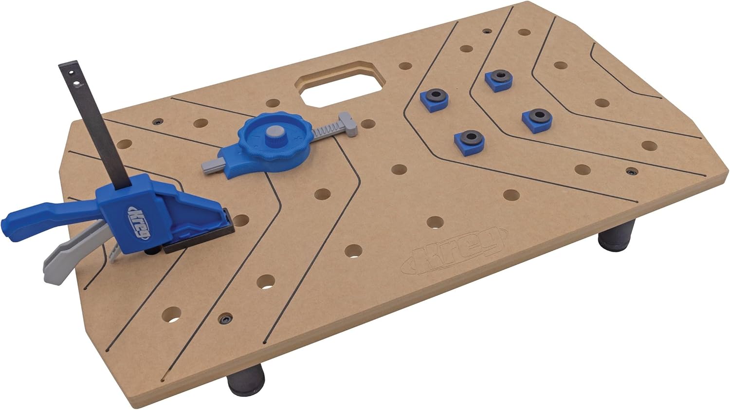 Kreg Portable Work Surface Bundle - Compact Portable Workbench - Ultra Flat Fiberboard Top - Dog Hole Clamping System - Mobile Workstation with