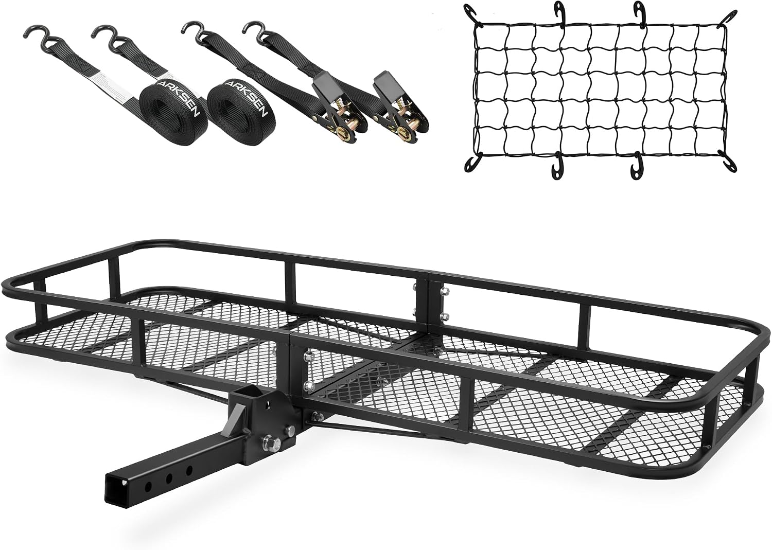 60" x 23" x 5.5" Folding Hitch Cargo Carrier Basket, 500 Lbs Heavy Duty Rear Trailer Hitch Cargo Rack Fits 2" Receiver for SUV, Truck & Van, Ideal for Camping & Travel
