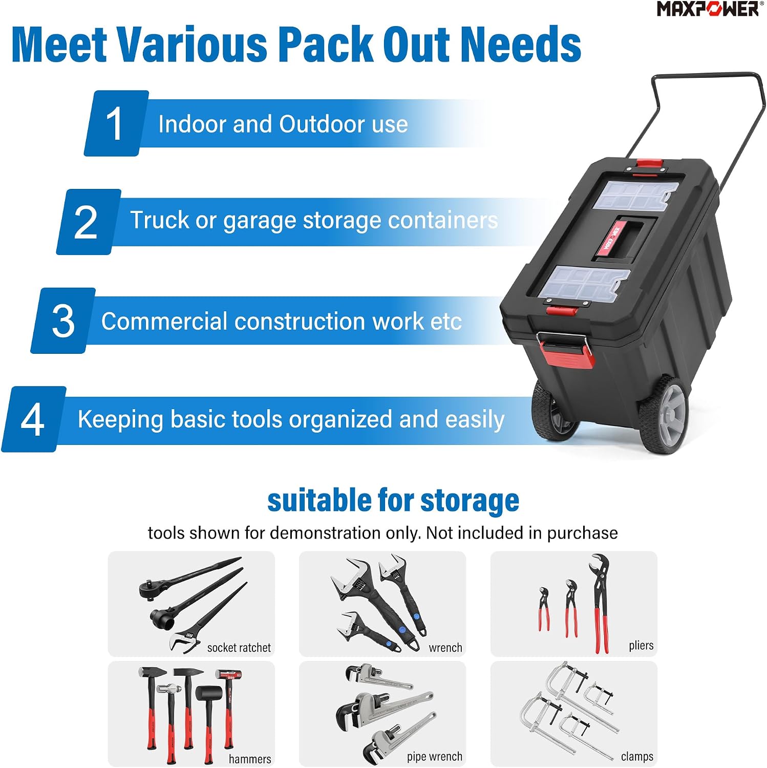 MAXPOWER Small Tool Box, 14-inch Plastic Tool Boxes with Handle | Removable Tray with Dual Lock Secured, Red Toolbox for Home
