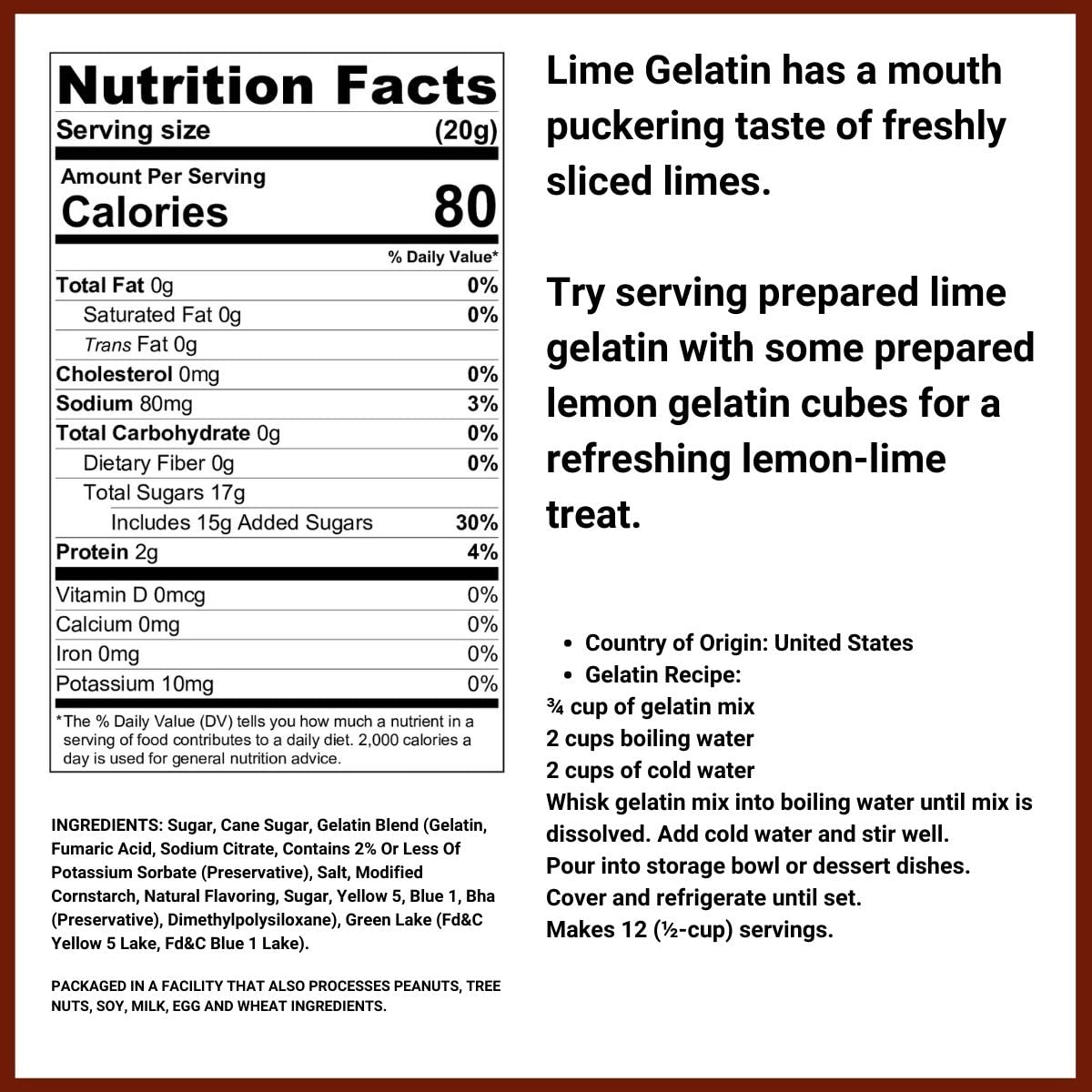 Lime Gelatin - 2 Lb Container