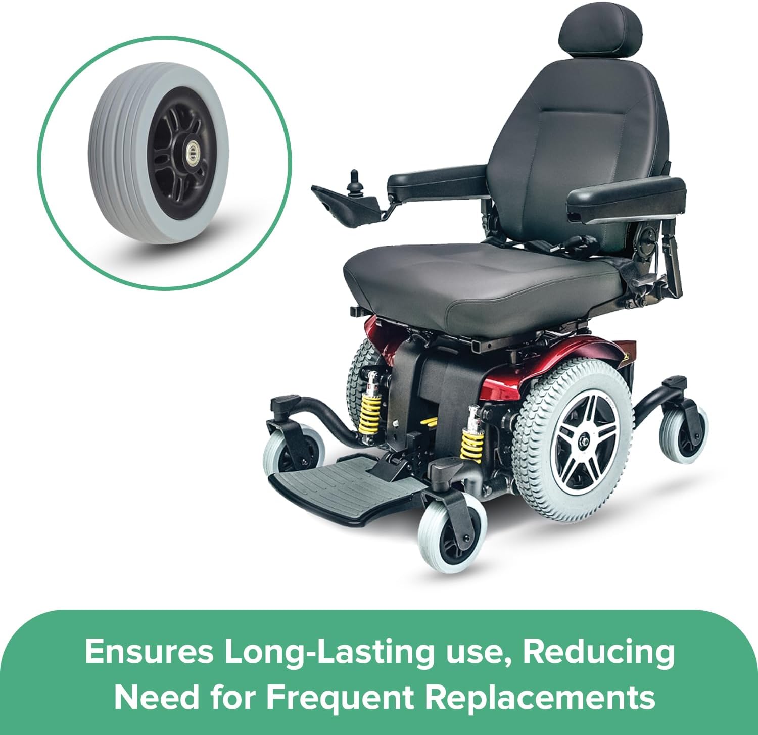 AlveyTech 6"x2" (150x50) Front Anti-Tip/Rear Caster Wheel for Jazzy 614 & 614 HD Power Chairs - Replacement Power Chair Wheels with Solid Flat-Free