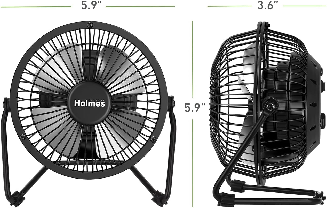 HOLMES Mini High Velocity Desk Fan 4in 4 Blade Black