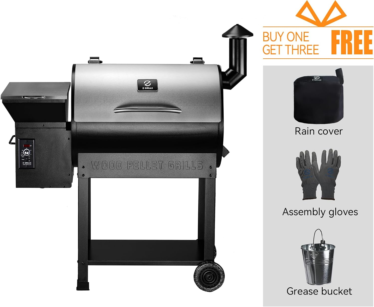 Z GRILLS Wood Pellet Smoker Grill, 8 in 1 BBQ Grill with Auto Temperature Control, 697 sq in Cooking Area for Backyard, Patio and Outdoor Cooking, 7002E, Sliver
