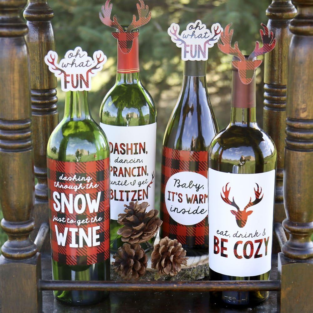 Big Dot of Happiness Ugly Sweater - Holiday and Christmas Wine Bottle Label Stickers - Set of 4