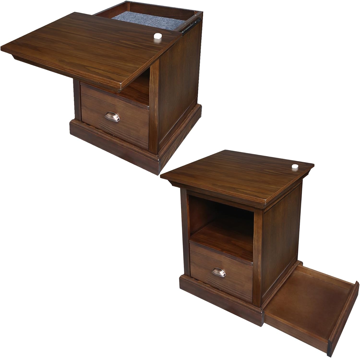 Lincoln Nightstand with Pull-Out Concealed Bottom Shelf, Concealment Furniture